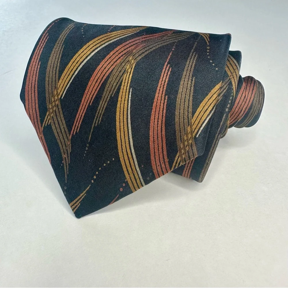 Vintage SERICA Black & Earth Toned Organic Pattern Classic Italian Silk Tie,